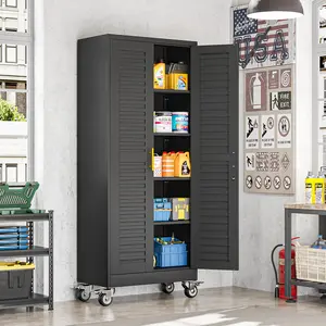 Rolling Metal Storage Cabinet with Wheels, 71.2" Tall Steel Locking Tool Cabinet with 4 Adjustable Shelves for Garage, Home & Office
