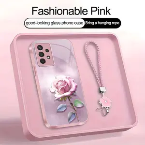 Suitable for [Galaxy A53 5g] high-end women's phone case🤩，a beautiful four-leaf clover lanyard is included🍀，various pink rose patterns, exquisite and high-end YM99