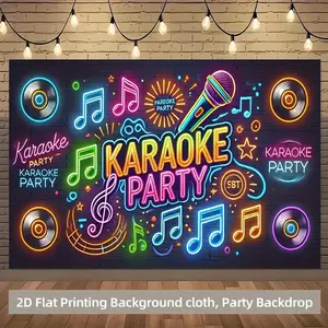 1pc 2D Flat Background Cloth , Neon Karaoke Party, Polyester Fiber cm Party Banner, No Power Required, Easy to Hang Background Cloth, Suitable for Living Room, Bedroom, Office, Outdoor Durable Wall Hanging, Ya