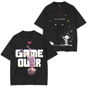 Undertale Anniversary Washed T-Shirt Sans Papyrus Indie Game Graphic Tee Premium 100% Cotton Thick Streetwear Oversized Gaming Shirt Cool Fan Gift 3E2