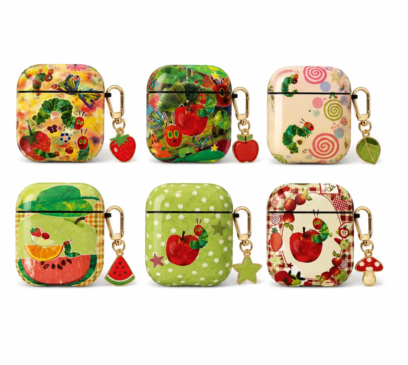 NO KEYCHAIN Hungry Caterpillar AirPods Case, Cute Caterpillar Apple AirPods Pro Cover, Whimsical Storybook AirPods Gen 1 2 3 4 Case, Glossy Protective Gift