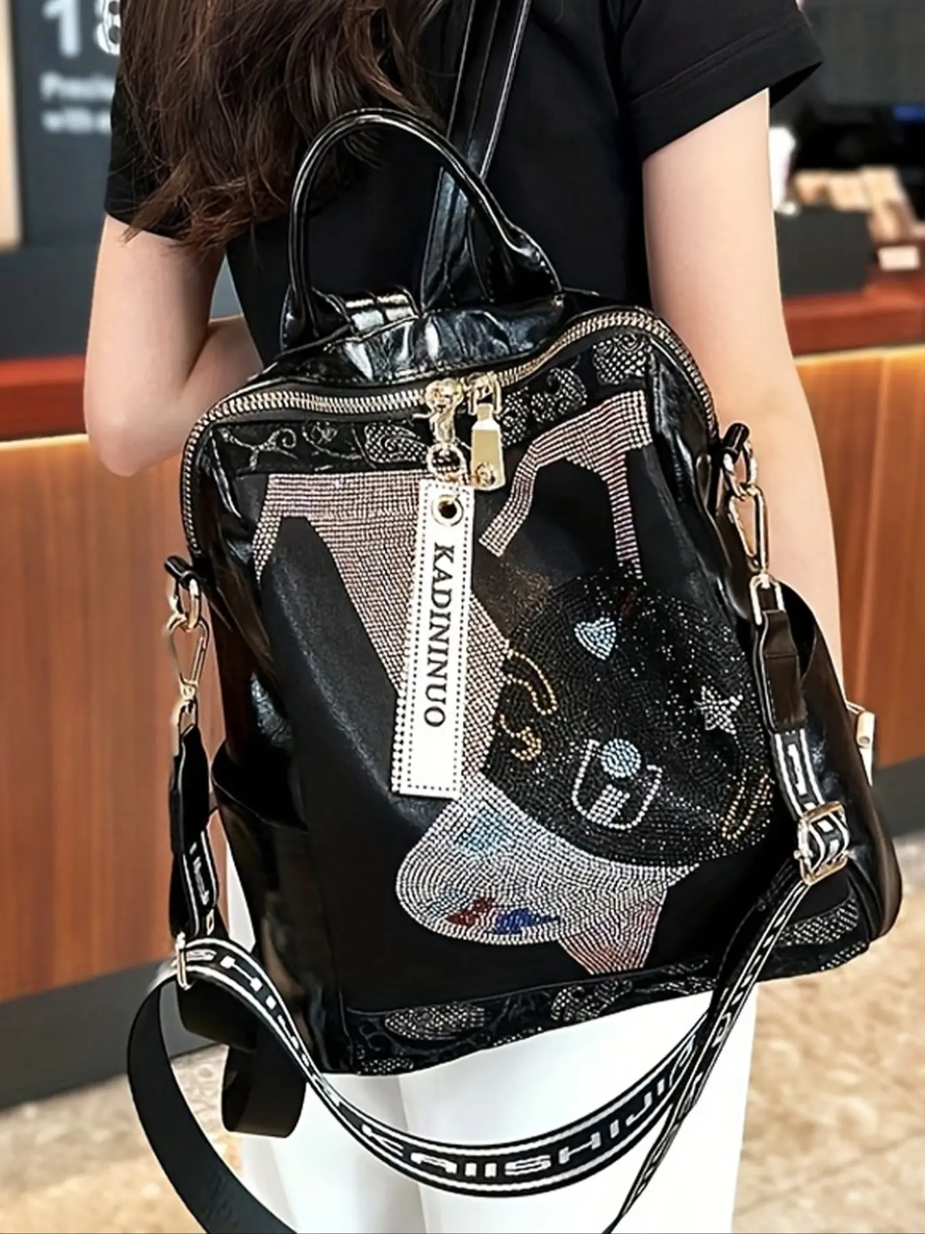 Women's Fashionable Hot Diamond Decorated Backpack, Casual Large Capacity Backpack, Fashionable and Trendy Shoulder Bag for Travel, Outings, Daily Life, Stylish Daypack, Everyday Use Backpack, Backpacks Women, Backpack Bags