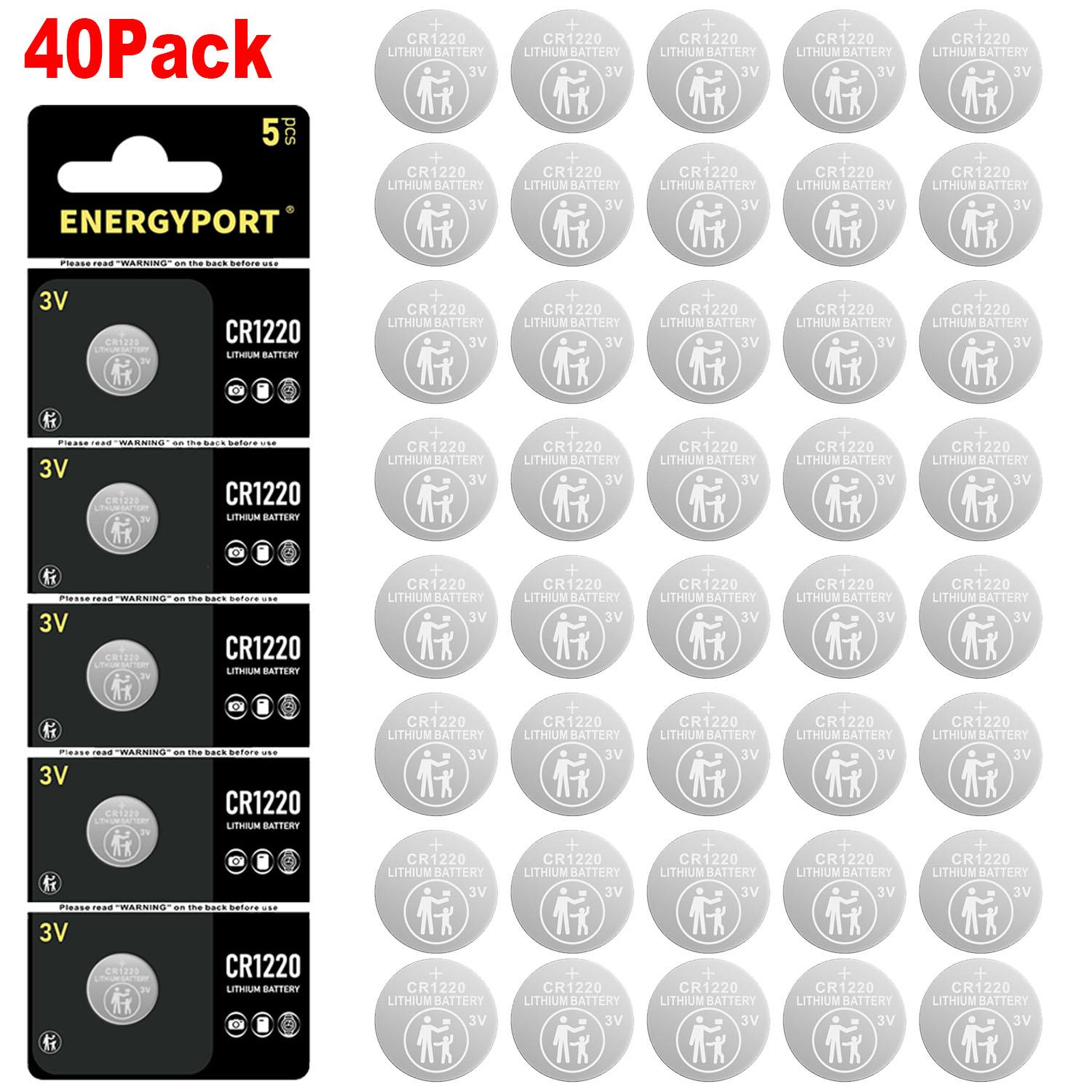 ENERGYPORT CR1220 3V Lithium Button Cell Battery CR 1220, for Keys, Watches, LED Light, Thermometer, Magnifier, Accessories, 40 Count