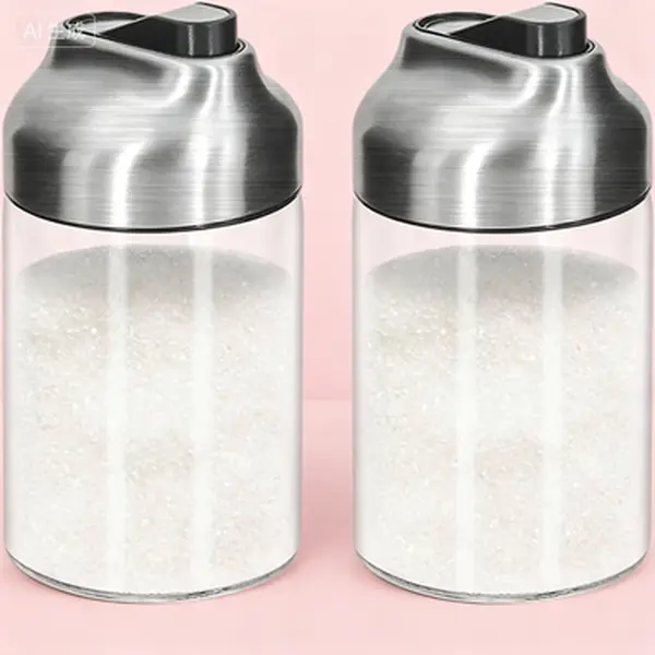 Glass Sugar Dispenser with Weighted Pour Spout for Coffee Tea Baking, Reusable Sugar Pourer with Drip-Free Spout, Kitchen Sugar Shaker for Countertop, 2-Pack Glass Sugar Jar with Lid