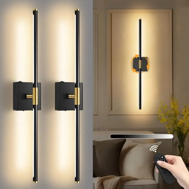 Guwikou  Cordless Wall Sconce Set of 2 - Battery Operated Dimmable Night Lights for Living Room， Bedroom ，Hallway，Headboard，USB Rechargeable Wall Light with Remote Control,3000K-6000K LED