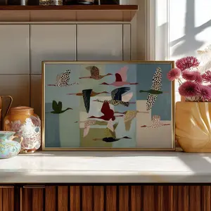 Whimsical Birds Art Print: Colorful Crane Illustration, Modern Folk Decor