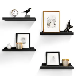 16-Inch Black Floating Shelves for Wall Storage Set of 4 - Modern Minimalist Picture Ledge Shelf Wall Decor for Kitchen, Bedroom, Bathroom, and Living Room