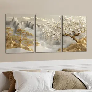 Tree & Mountain Pattern Canvas Painting without Frame, 3 Counts/set Wooden Framed Canvas Wall Art, Modern Home Decor, Wall Decor for Home Living Room Bedroom Office, Ornaments, Modern Home Decoration
