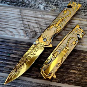 3D scorpion embossed manual outdoor folding knife, suitable for outdoor camping and hiking, durable men's EDC gift, Christmas gift, birthday gift.
