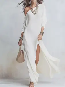 Women's European Style Off-Shoulder Long Dress, Summer New Arrival Split Neckline Dress, Beach Vacation Skirt, Fashionable and Stylish, Chic