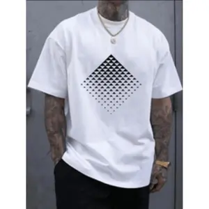 mens 100 cotton geometric print t shirt stylish round neck short sleeve for casual attire white graphic tee for men white