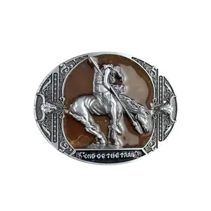 Vintage Style Yellow Enamel Oval Western Rodeo Cowboy Belt Buckle