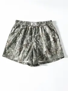 Vintage Street Withered Branch Camo Print Loose-Fit Gym Shorts, Camouflage Shorts, Casual All-Season Wear, Moderate Fabric Thickness, Kint Style