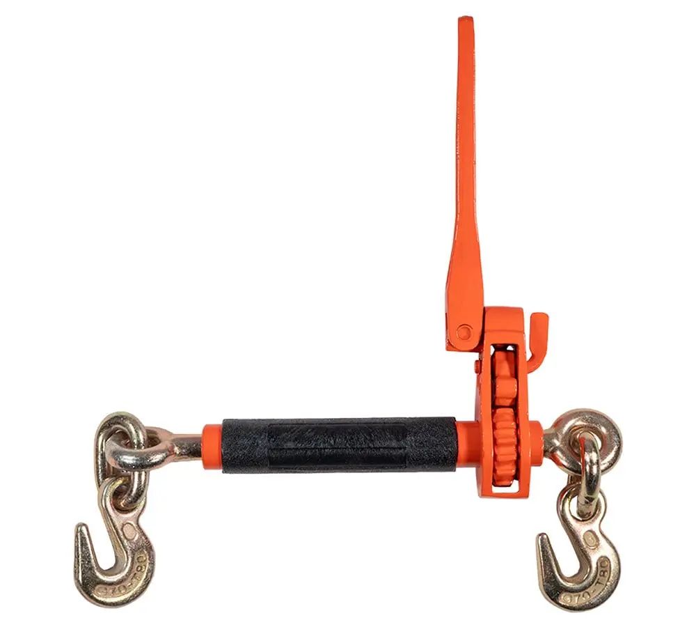 5/16" - 3/8" Hi-Viz Orange Quick Ratchet Folding Handle Ratchet Load Binder w/Grab Hook 7,100 lbs WLL | Tie Down Hauling Chain Binders for Flatbed Truck Trailer