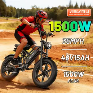 ASKMY E500 Electric Bike for Adults | 1000W Brushless Motor | 48V 15Ah Removable Battery | 35MPH Top Speed | 20"x4.0" Fat Tire E-Bike | Dual Shock Absorber | City & Off-Road Ride Bike Gear Outdoor Sports Equipment