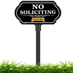 No Soliciting Sign for Home, 10x5 Inch/37 Inch Adjustable Stake, Weatherproof Aluminum & UV Printed Outdoor Use for Home Yard Lawn and Driveway