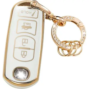 TPU Car Key Fob Cover for Mazda 3 6 8 Miata MX-5 CX-3 5 7 CX-9 3 4 Buttons Soft Protection Case with Bling Gold Keychain Fashion Women Keyless Remote Shell