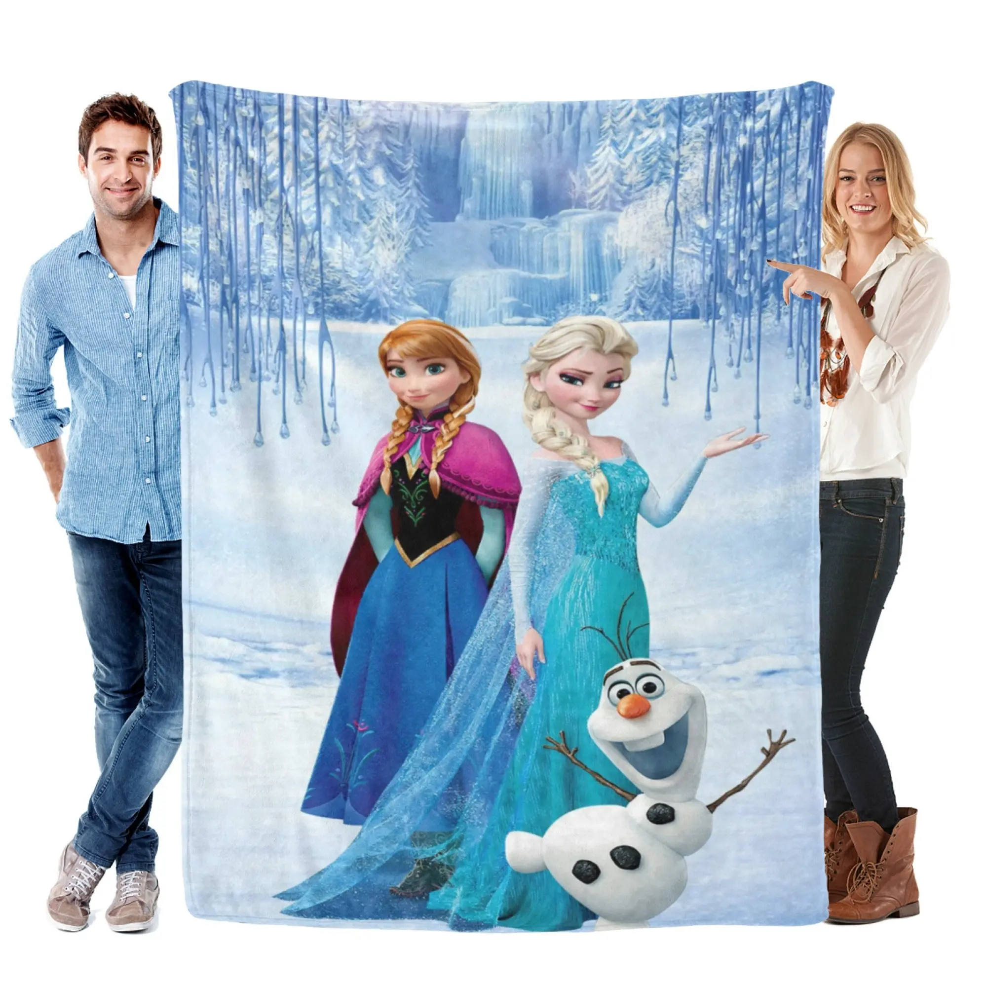 [SummerVibes] DISNEY CLASSIC Frozen Elsa Anna Olaf Flannel Blanket, Vibrant 2D Print Throw for Bed, Couch & Home