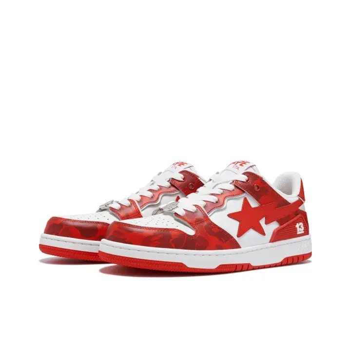 urban hip hop color block trainer glossy red camo white leather 3D red lightning star stitching shock absorb structure all-match daily couple travel casual sneakers