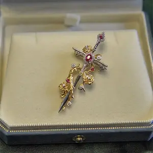 Thorns and Roses Sword Brooch Pendant Dual-use Vintage Retro Cross High-end Gift