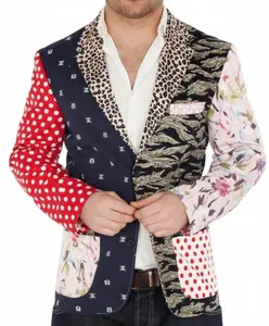 Foul Fashion Patchwork Mens Blazer Multi-Fabric Jacket Novelty Menswear Soft Unique Panels Machine Washable Comfortable Fit