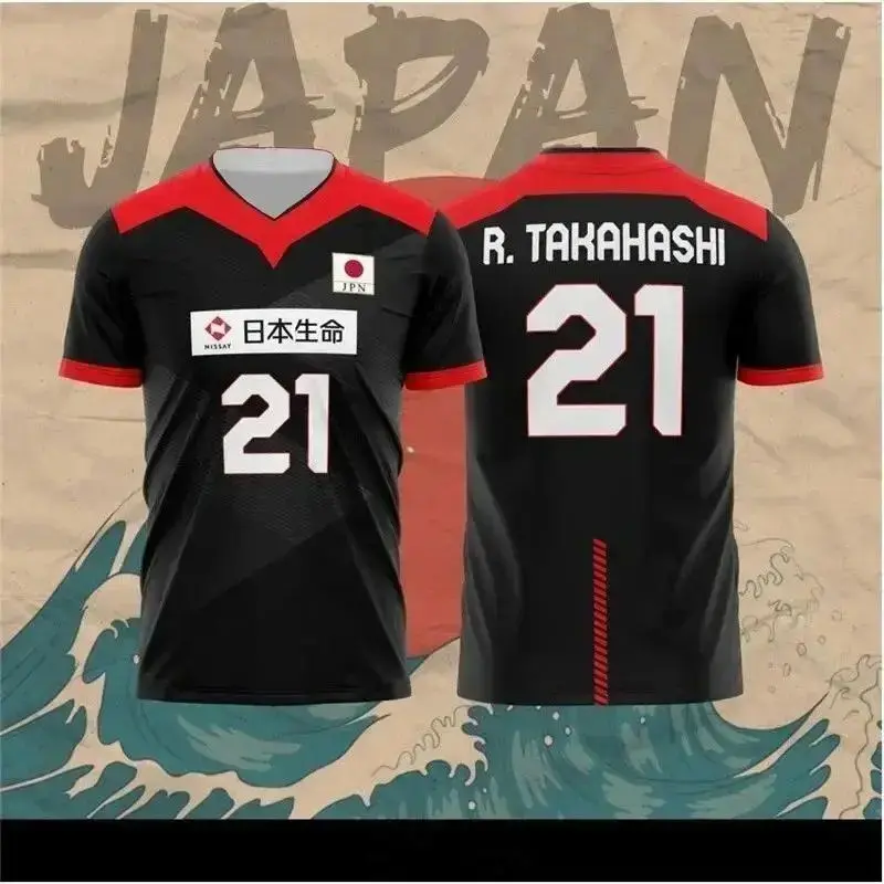 Japan Volleyball Jersey Men Women Clothes R.Takahashi No.21 Ishikawa No.14 Sports Casual Breathable Quick-Drying Loose T-shirt