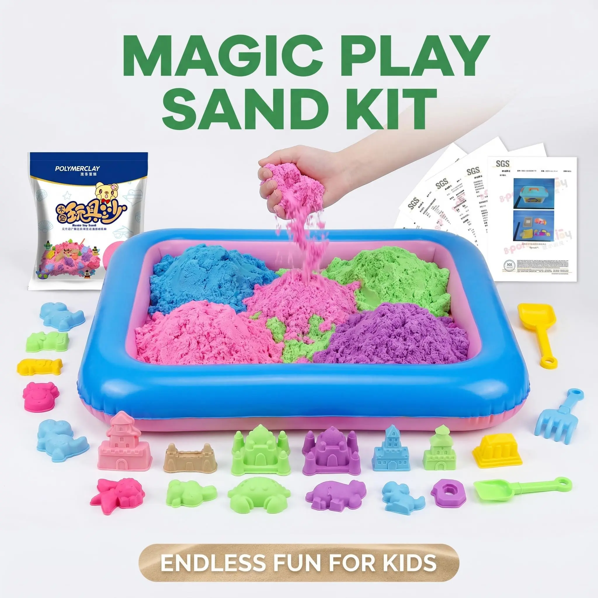 Magic Beach Bucket Toys Set for Kids 3-10, Collapsible Sand Buckets with Beach Molds & Mesh Bag, 3 Set Sand Toys for Beach, Summer Vibes, Travel Toys