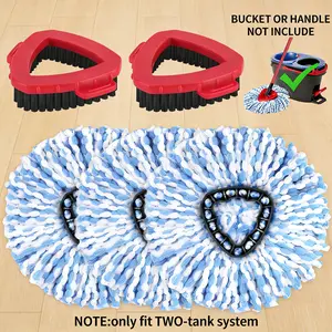 Spin Mop Heads & Scrub Brush Refills for OCeda RinseClean 2 Tank Microfiber Replacement, Machine Washable & Reusable (Bucket/Handle Not Included)