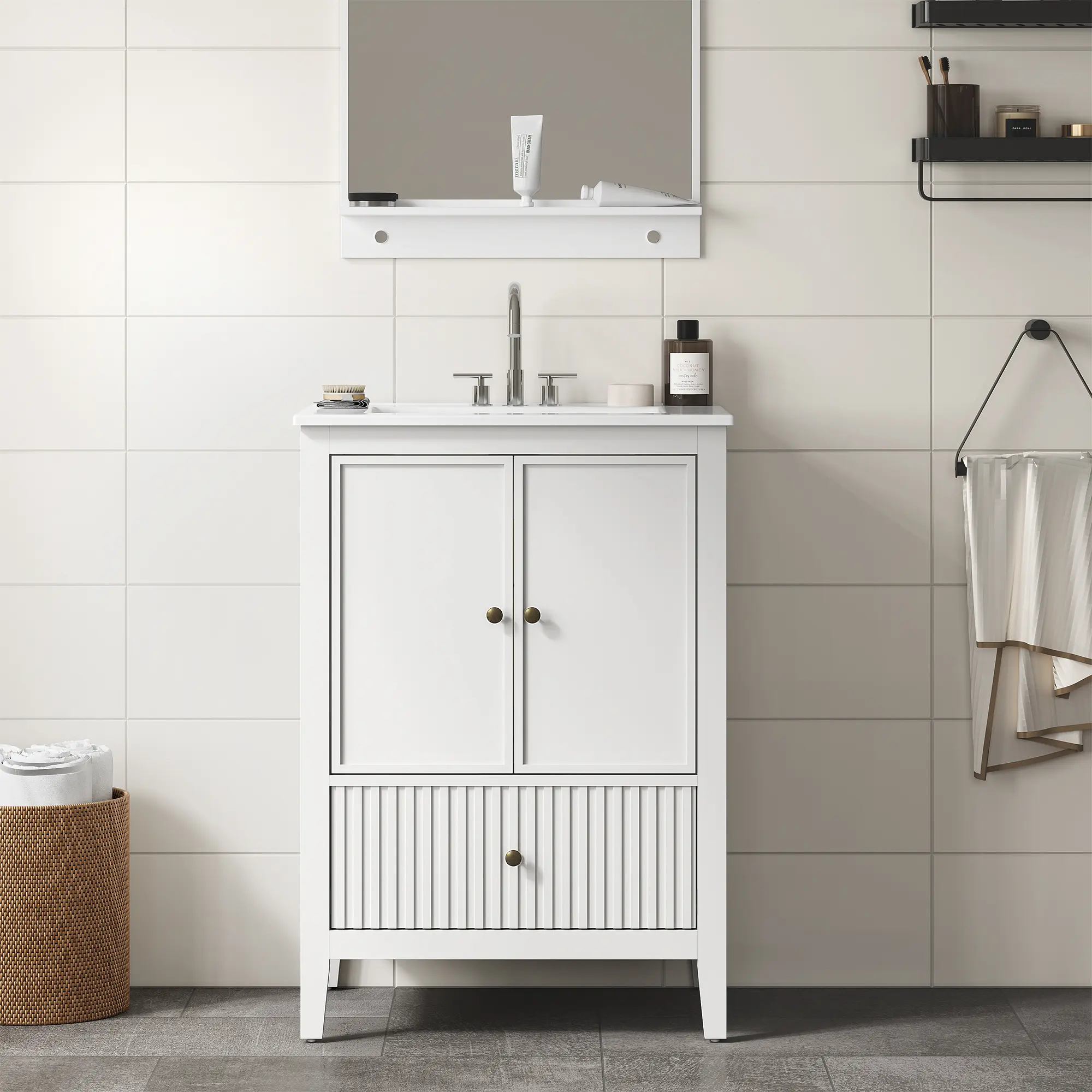 RoyalCraft L Bathroom Vanity with Sink, Floating Bathroom Vanity Sink Cabinet with Drawers, Wall Mounted Bathroom Storage Cabinet with Sink Combo Set, White