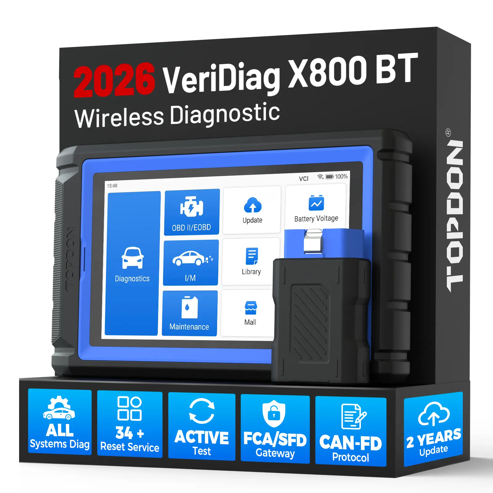 TOPDON VeriDiag X800 BT OBD2 Scanner, Bidirectional Scan Tool, Wireless Automotive Diagnostic Tool with 34+ Reset Services, Car Code Reader Upgraded Version of AD800 BT/AD800 BT 2, 2 Years Free Update