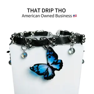 Fashionable Butterfly Leather Choker Necklace for Daily Wear, Handmade Leather Collar, Adjustable Pin Buckle, Comfortable and Stylish, Party Matching, Special Occasions Slip Chain Bow Pendant Necklace for Subs