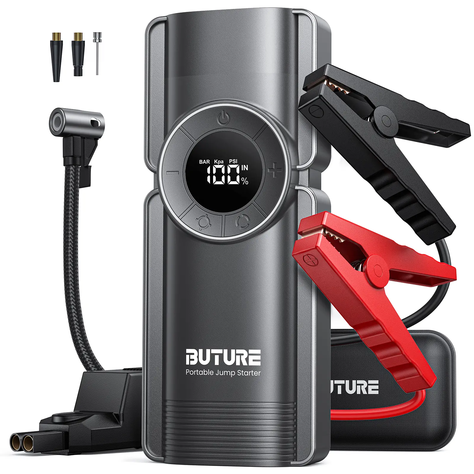 BUTURE【5 in 1】Portable Car Jump Starter With Air Compressor 4000A Peak (8.5L Gas, 8L Diesel) With 150 PSI Tire Inflator with LCD Display,Smart preset & auto shut-off,Quick Charge powerbank with 3-Mode Flashligh Vehicle Battery,Christmas,gift