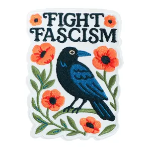 Fight Fascism Embroidered Patch, Floral Embroidery Appliques, Embroidery Design, Back Adhesive Iron-On, Suitable for Clothes Jackets Hats Accessories, 1 Piece