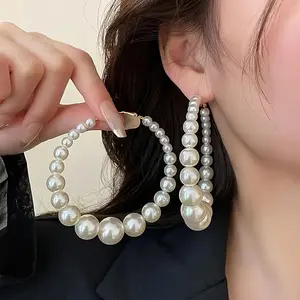 Fashionable and Elegant White Hoop Earrings in a Vintage Exaggerated Style