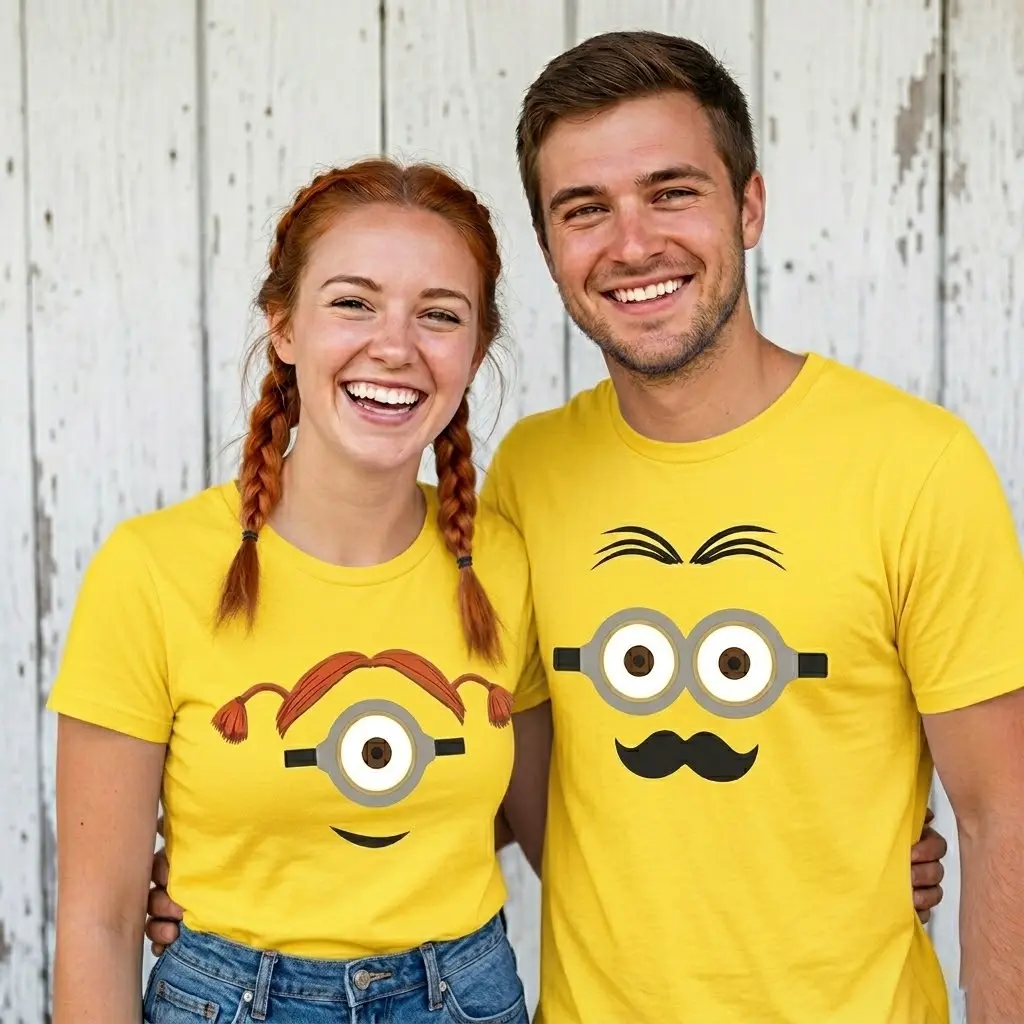 [FREESHIP] Personalised Minions Couple T-Shirts, Couple T-Shirts, Funny Couples Shirts, Y2K Streetwear T-Shirt, Vintage Hip-Hop Sports Graphic, Casual Cotton Fit, Soft Comfortable Short Sleeve, Teen & Adult