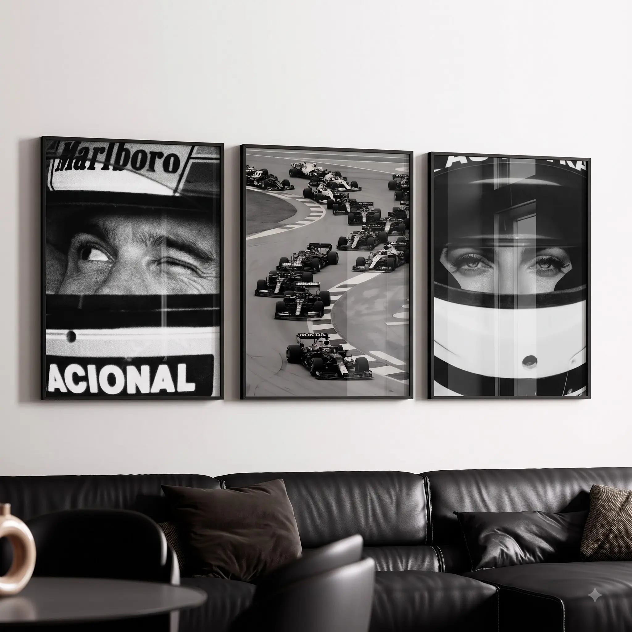 Vintage Car Racing Wall Art Set of 3 - Ayrton Senna Grand Prix Posters, F1 Prints, Racing Girl Home Decor
