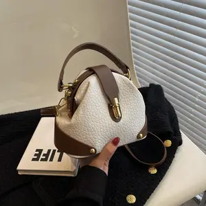 2026 Trendy Colorblock Shoulder Bag - Vintage Kiss-Lock Messenger Bag - Chic Daily Commuter Satchel Handbag with Top-Handle