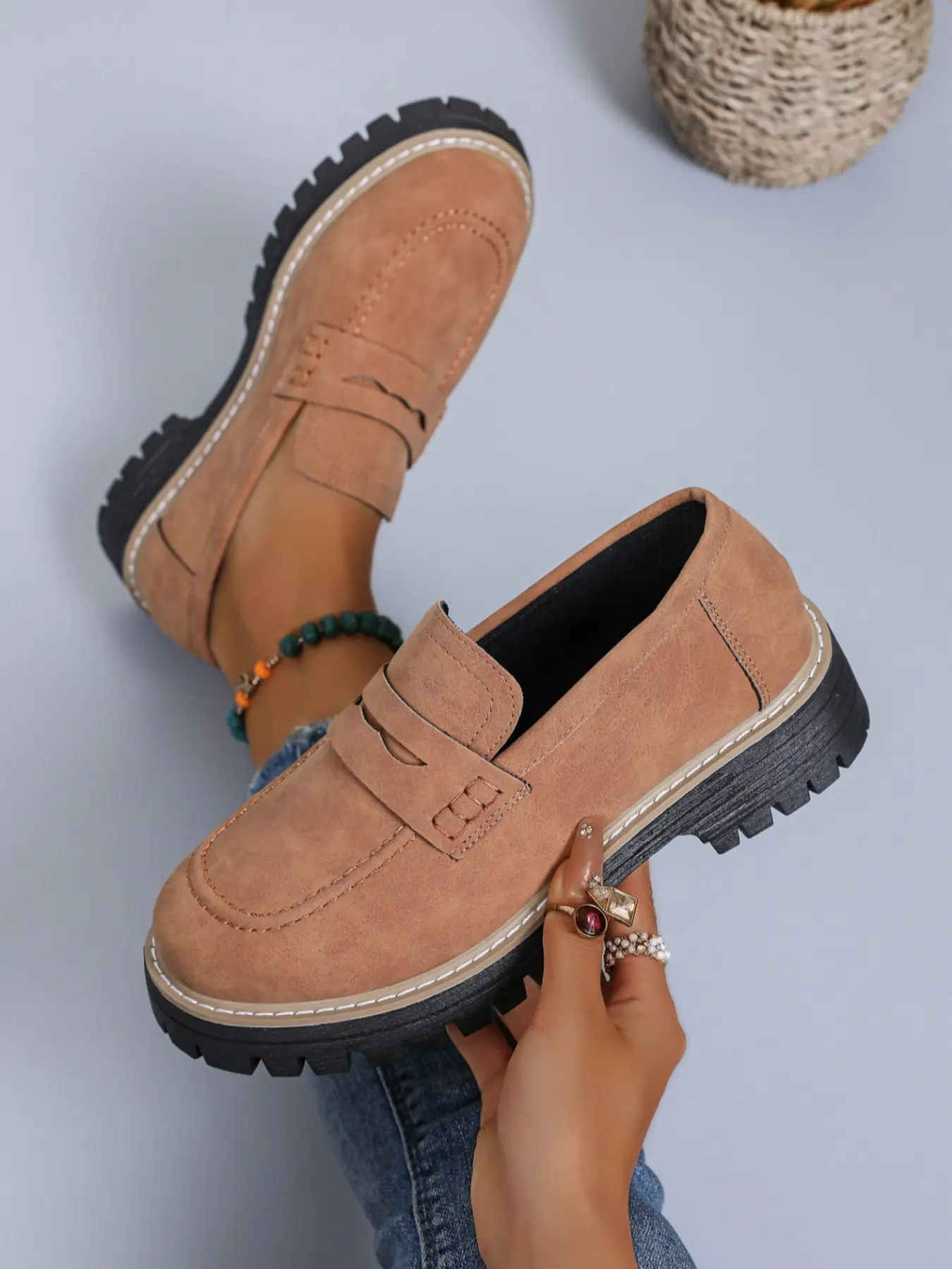 Women's Fashion Affordable Loafers, Thick Sole, Buckle Design, Slip-On Comfortable Walking Shoes for Spring & Fall, Casual Retro Style, All Seasons Footwear