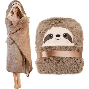 Wearable Hooded Blanket for Adults Fluffy Super Soft Shaggy Faux Fur Warm Cozy Plush Fleece & Sherpa Hoodie Throw Cloak Wrap Gifts for Women Adults and Kids