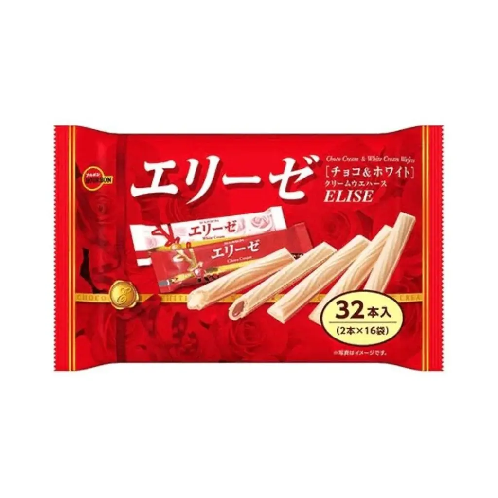 Bourbon Elise Crispy Sweet Wafer Snack Sticks, Family Size - 7.2g x 16 Pack