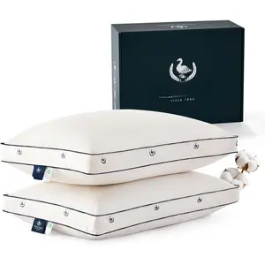 Goose  and Down Pillows, with    Cover, Standard Size Set of 2, Gusseted Design for Sleeping, Hotel Collection, Firm Pillows for Side and  Sleepers
