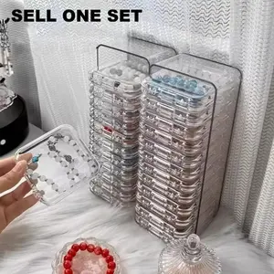 Clear Jewelry Storage Box, 1 Set Multi-functional Portable Organizer Box, Transparent Plastic Storage Box for Home Dormitory Bathroom Office (1pc Long Box & 7pcs 8.5cm Square boxes)