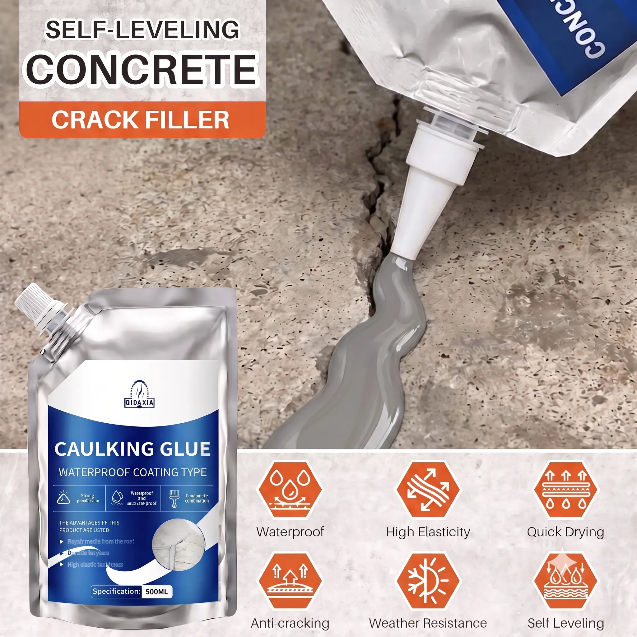 Self-Leveling Concrete Crack Sealant for Driveway, Sidewalk & Flat Roof Gaps, Heavy Duty Waterproof Concrete Repair Filler, DIY Home Maintenance Kit with Easy Application