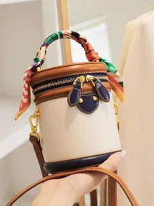 Fashion Colorblock Bucket Bag, Casual Pu Leather Zipper Crossbody Bag for Women, Casual Trendy Versatile High-quality Daily Commuting Bag, Girl Fashionable Shopping Bag, Fashionable Patterned Bag