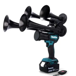 Makita Impact Train Air Horn Core Quad Model, 4 Metal Trumpets, 140+ dB, Remote Control, Hand-Assembled in USA, Portable, Handheld Train Horn Drill