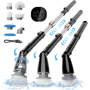 【2026 newly upgraded】Trucozie T355 Electric Spin Scrubber, Cordless Cleaning Brush with 440RPM/90Mins Runtime, 3 Adjustable Angles&Sizes, 6 Replaceable Brush Heads, 2 Speeds for Bathroom Glass, Car Cleaning, Bathtub, and Shower