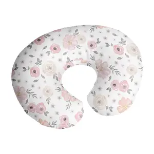 Sweet Jojo Designs Baby Nursing Pillow Cover (Pink/Grey Boho Floral) for Girls, Infant/Newborn Nursery, Bottle Breastfeeding Slipcover, Breast Feeding Pillowcase - Pillow NOT Included (Watercolor)