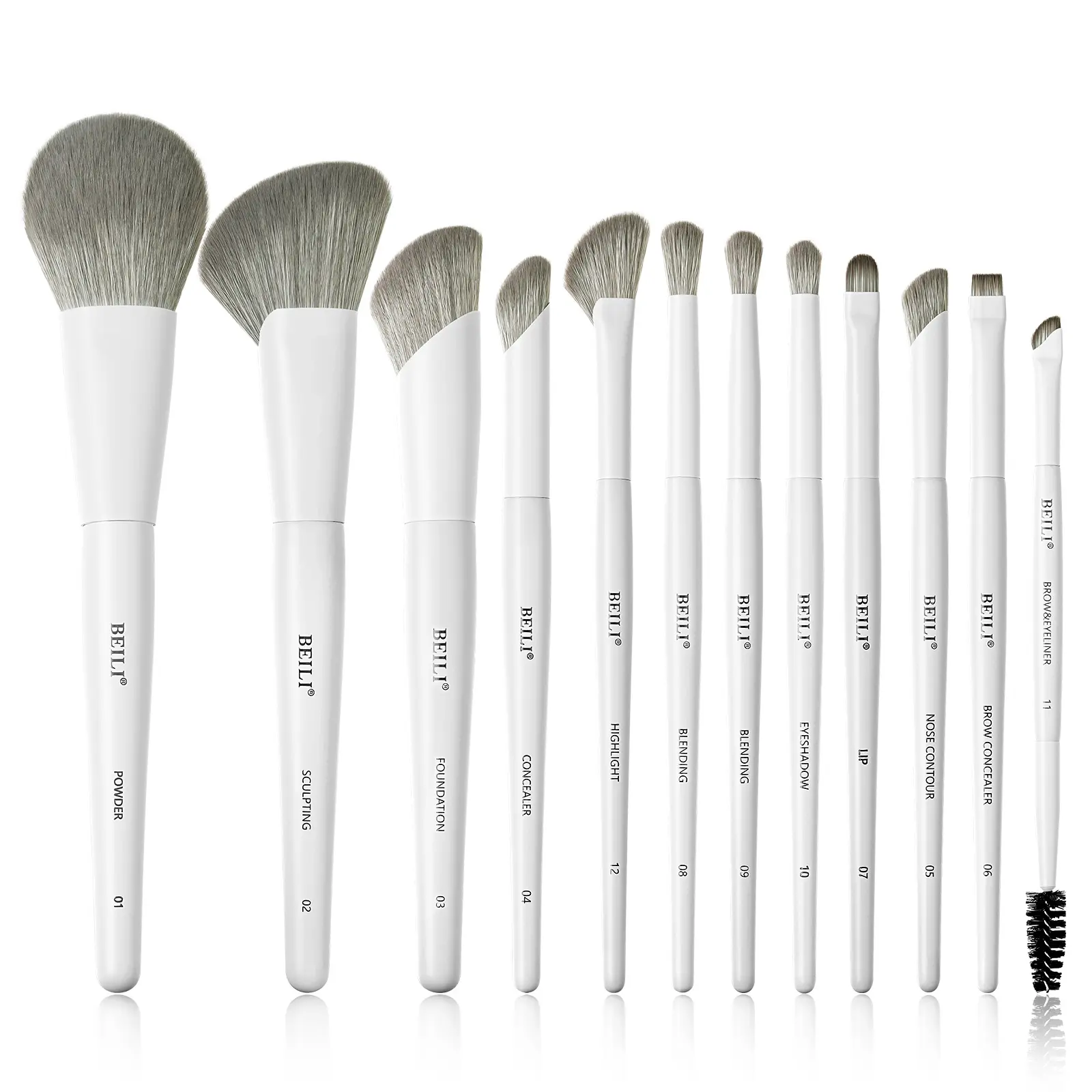 BEILI 12-Piece White Makeup Brush Set, Ultra-Soft Corn Silk Bristles, Professional Cosmetics Brushes for Face & Eye, Ideal for Beginners & Sensitive Skin, Cosmetics Brushes Set