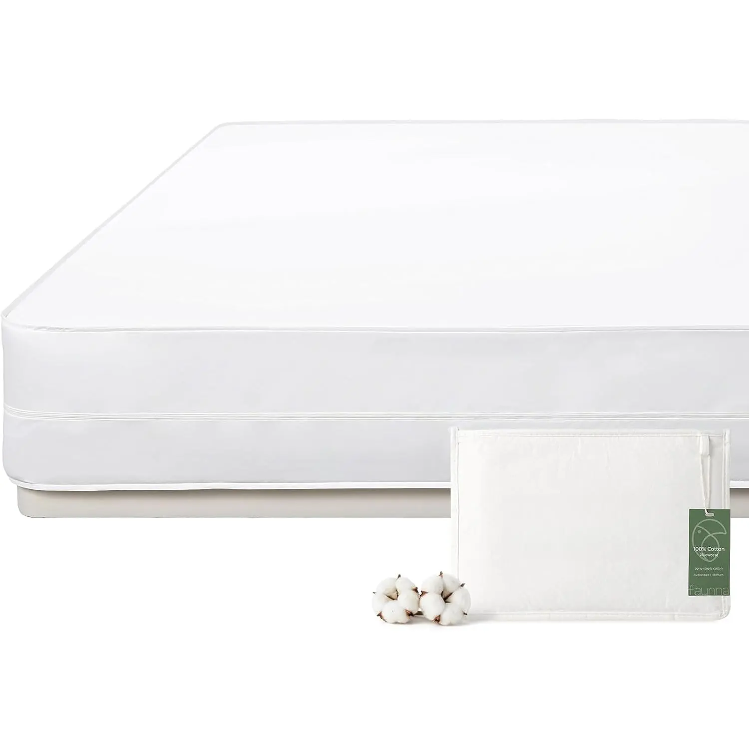 100% Cotton Mattress Encasement, Zippered Bed Bug and Dust Mite Proof Mattress Protector, Hypoallergenic Antibacterial Protection, Noiseless Zipper Six-Sid
