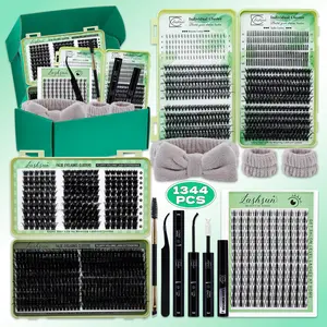 1344PCS/650PCS Lash Kit, Individual Eyelash Kit, Diy Eyelash Clusters, D Curl 11 Styles Mixed Length Bottom/Spikes/3D Effect Lashes with Bond&Seal Lash Remover Brush Lash Applicator Wristband, Perfect for Beginners, DIY at Home, Daily Makeup